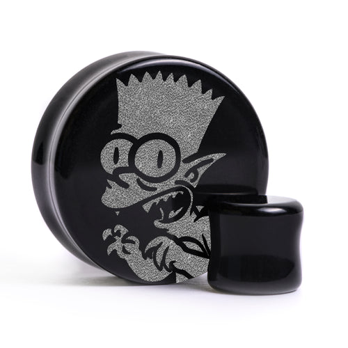 Gremlin Bart Plug / Gauge - Schwarzes Glas | Flach Gesichtiges Doppel Flare