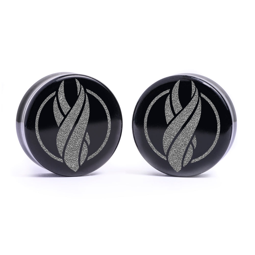 Dead Space Marker Symbol Plug / Gauge - Black Glass | Flat Faced Double Flare - Lasered To Order In House At Custom Plugs HQ