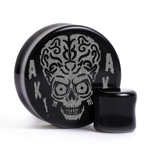Mars Attacks Plug / Gauge - Schwarzes Glas | Flach Gesichtiges Doppel Flare
