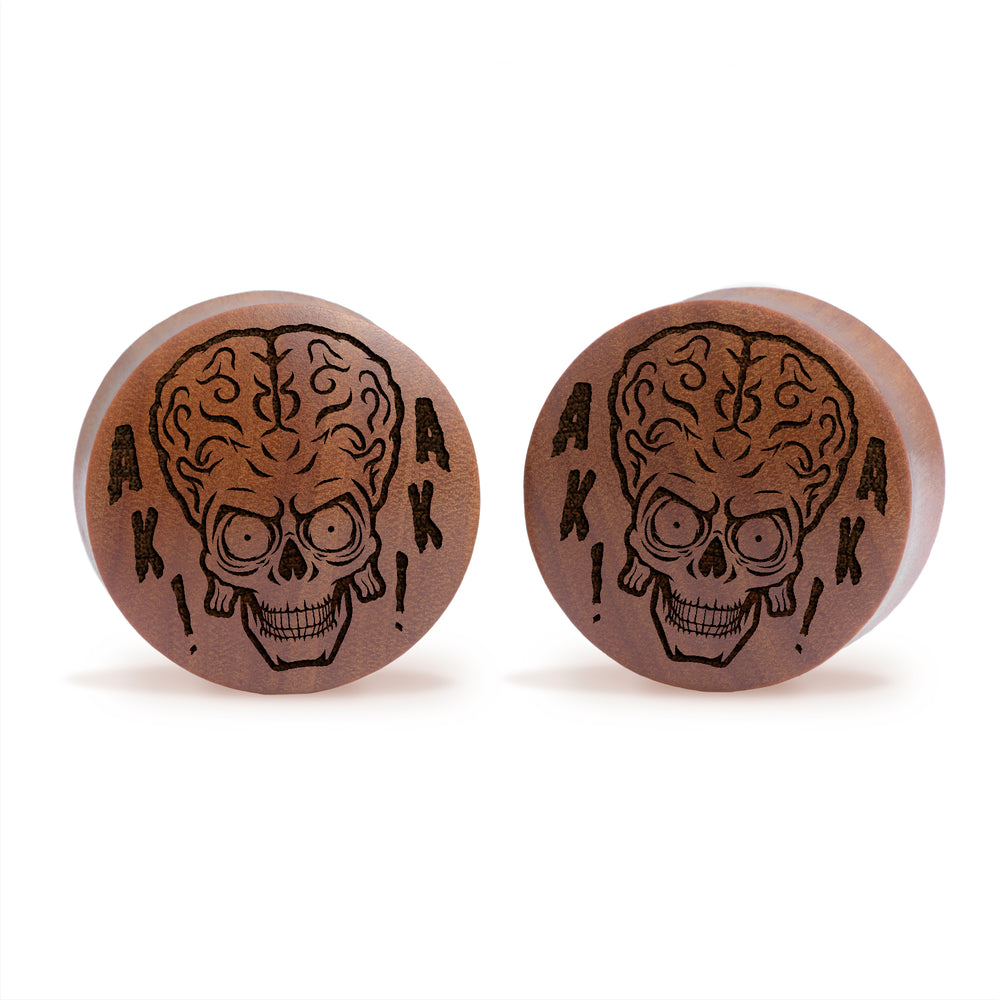 Mars Attacks Plug / Gauge - Saba Wood | Convex Double Flare - Lasered To Order In House At Custom Plugs HQ