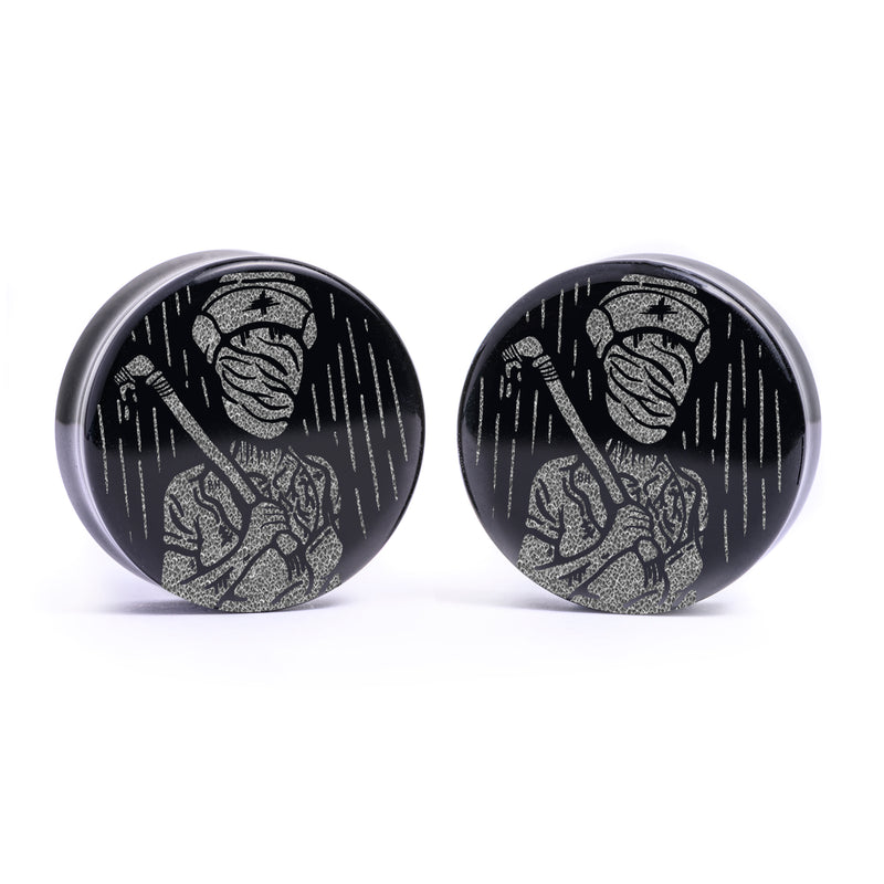 Infirmière Silent Hill Plug / Gauge - Verre noir | Double flare à face plate