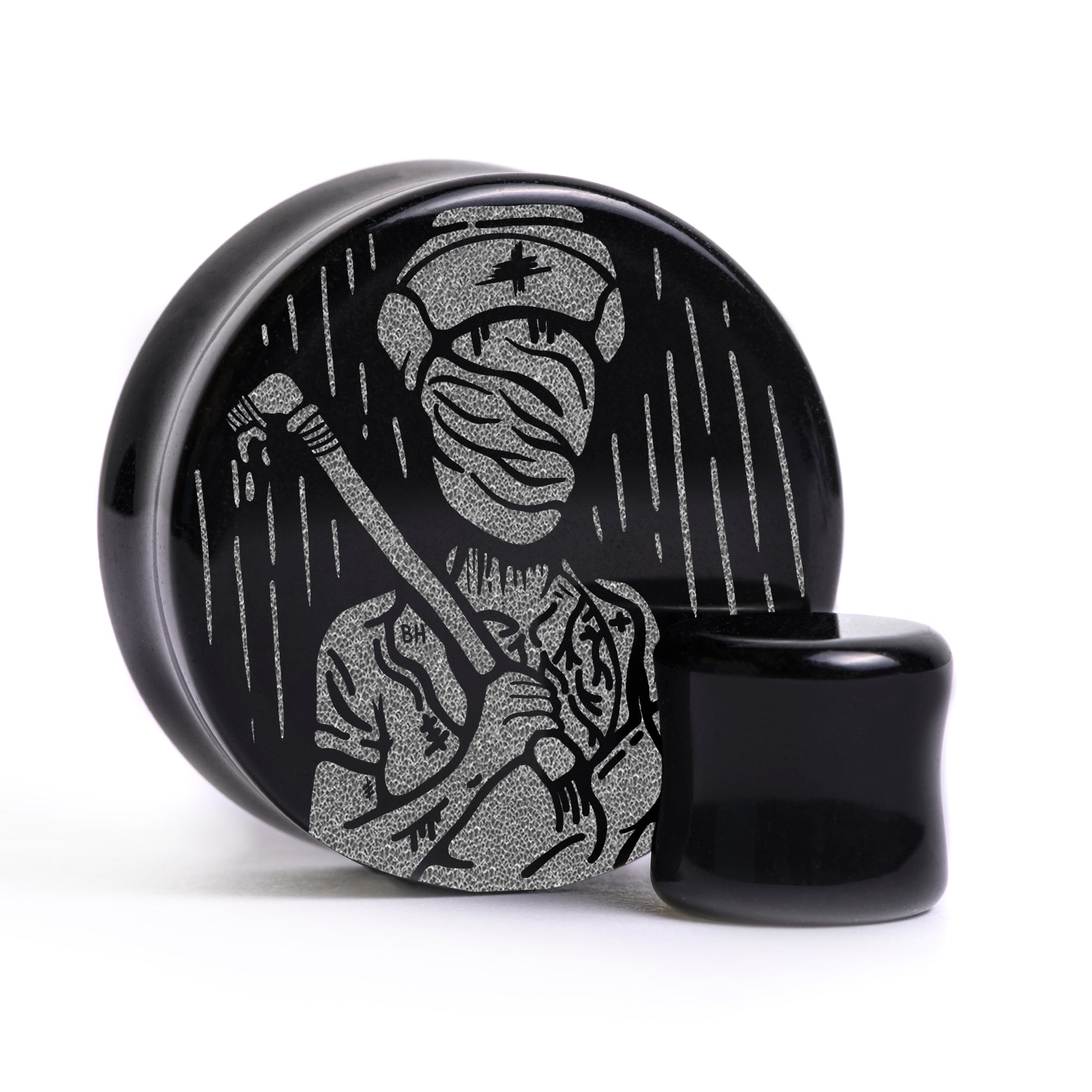Silent Hill Nurse Plug / Gauge - Black Glass | Flat Faced Double Flare