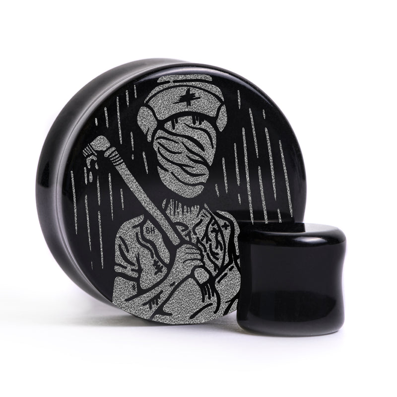 Infirmière Silent Hill Plug / Gauge - Verre noir | Double flare à face plate