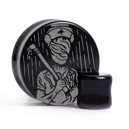 Silent Hill Nurse Plug / Gauge - Black Glass | Flat Faced Double Flare