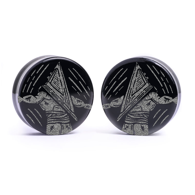 Plug tête pyramide / Gauge - Verre noir | Double évasement à face plate
