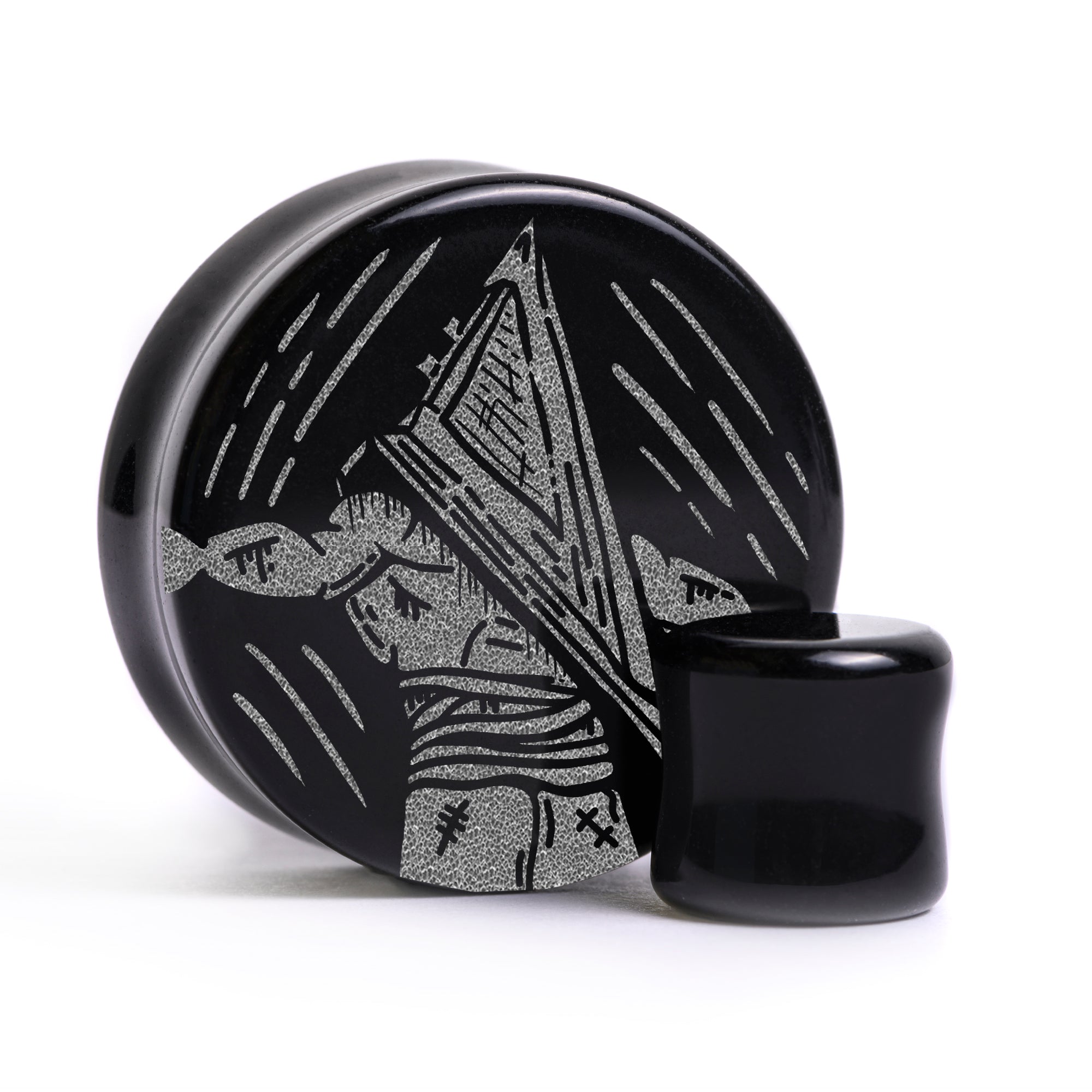 Pyramid Head Plug / Gauge - Black Glass | Flat Faced Double Flare