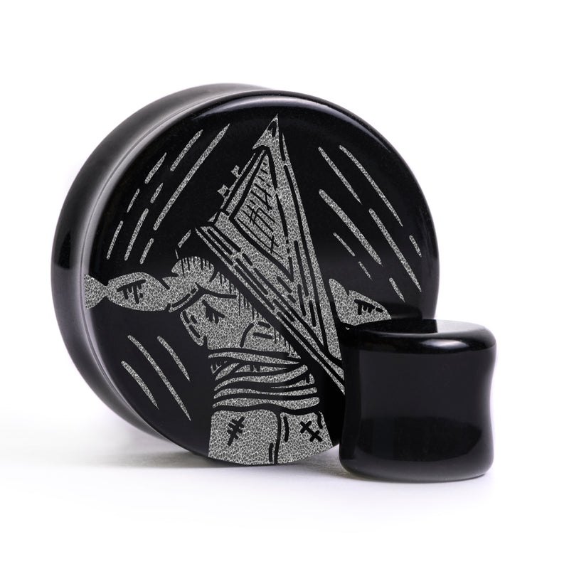 Plug tête pyramide / Gauge - Verre noir | Double évasement à face plate