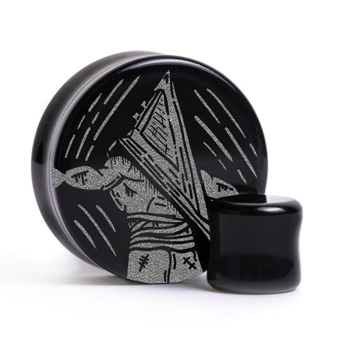 Pyramid Head Plug / Gauge - Black Glass | Flat Faced Double Flare