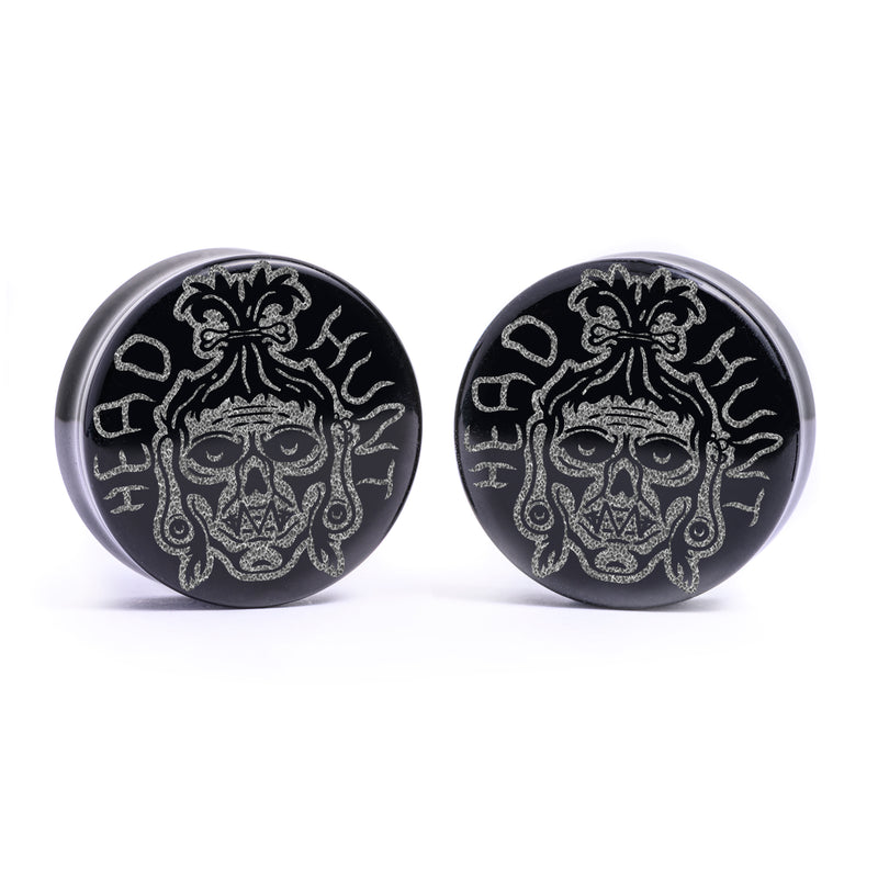 Plug tête rétrécie / gauge - verre noir | double flare à face plate