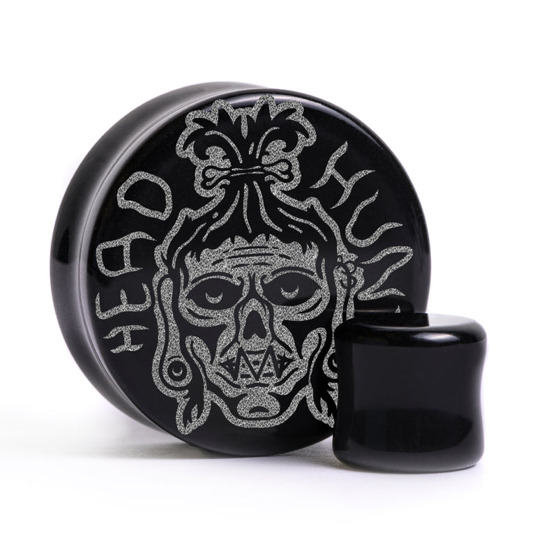 Plug tête rétrécie / gauge - verre noir | double flare à face plate