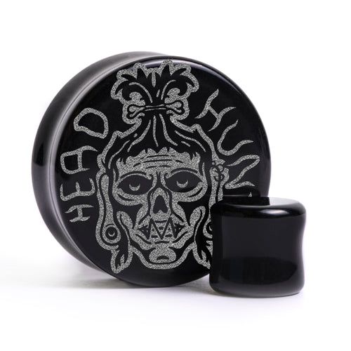 Shrunken Head Plug / Gauge - Black Glass | Flat Faced Double Flare