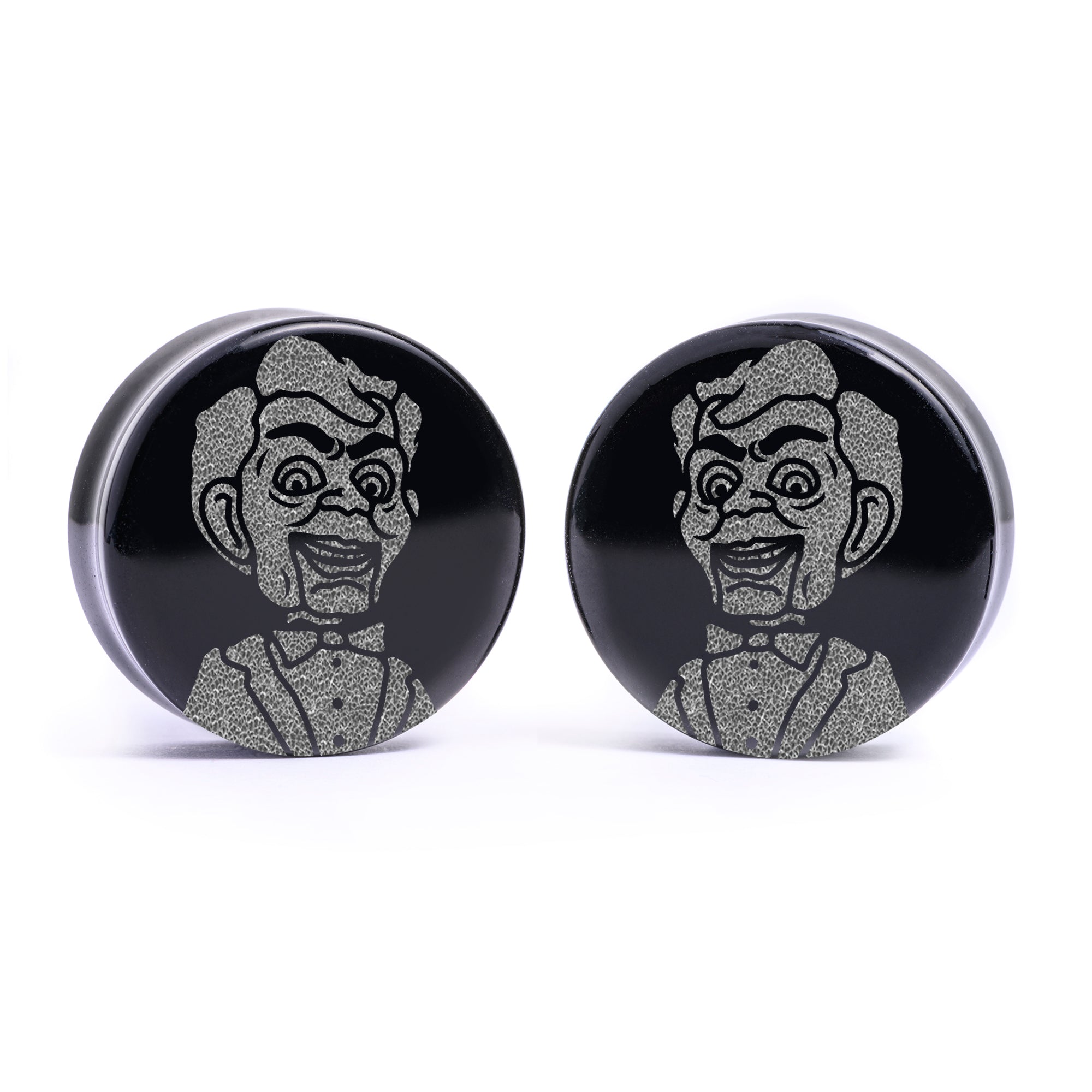 Goosebumps Slappy Plug / Gauge - Schwarzes Glas | Flache Vorderseite, Double Flare