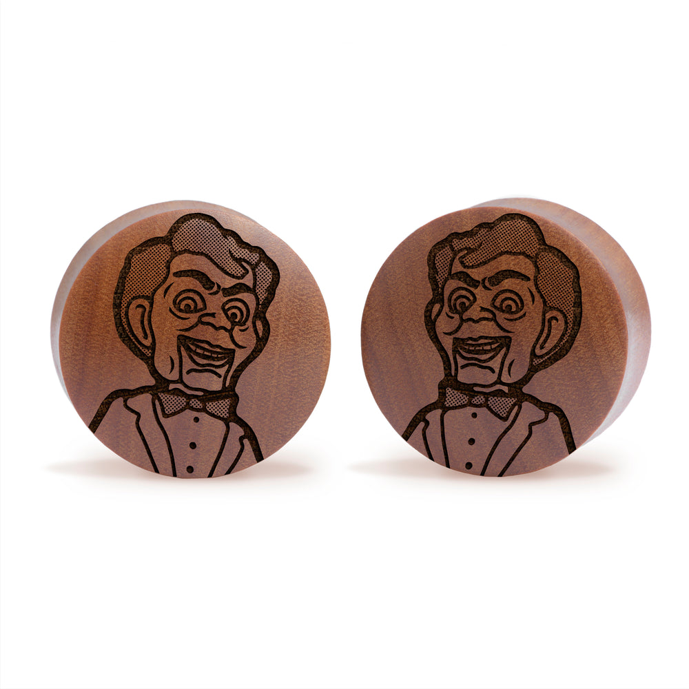 Goosebumps Slappy Plug / Gauge - Saba Wood | Convex Double Flare - Lasered To Order In House At Custom Plugs HQ
