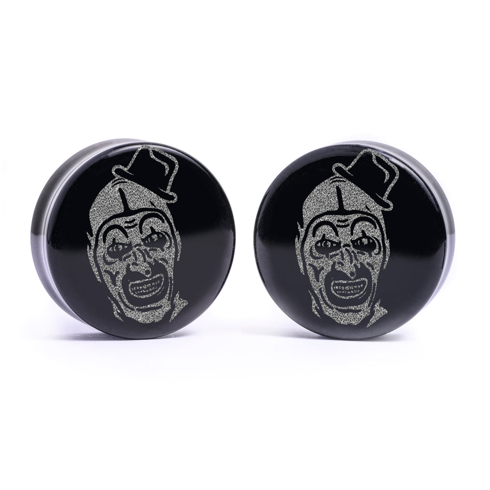 Terrifier Plug / Gauge - Schwarzes Glas | Flach Gesichtiges Doppel Flare