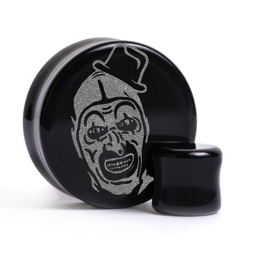 Terrifier Plug / Gauge - Schwarzes Glas | Flach Gesichtiges Doppel Flare