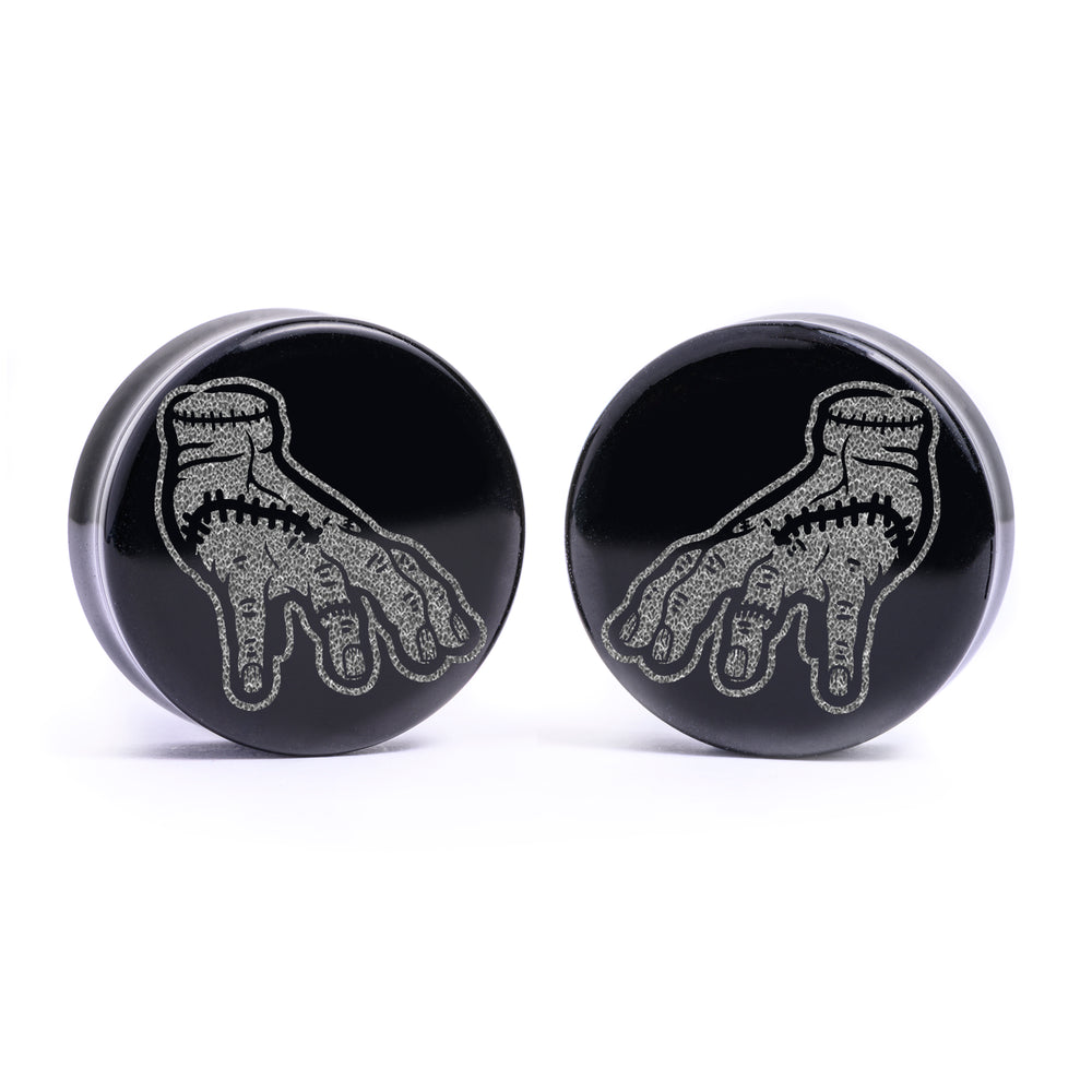 Thing Plug / Gauge - Black Glass | Flat Faced Double Flare - Lasered To Order In House At Custom Plugs HQ
