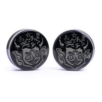 Plug / Gauge Diable farceur - Verre noir | Face plate double évasé