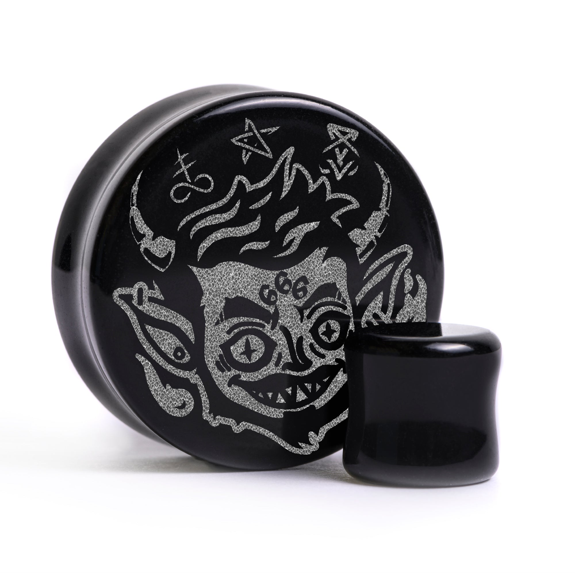 Trickster Devil Plug / Gauge - Schwarzes Glas | Flach Gesichts Doppelflansch