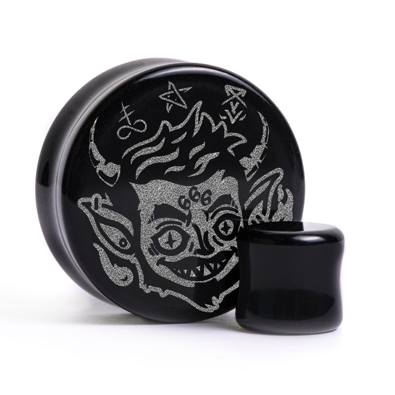 Plug / Gauge Diable farceur - Verre noir | Face plate double évasé