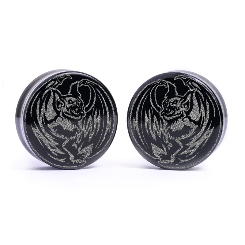 Plug / Gauge Chauve-souris vampire - Verre noir | Face plate double évasé