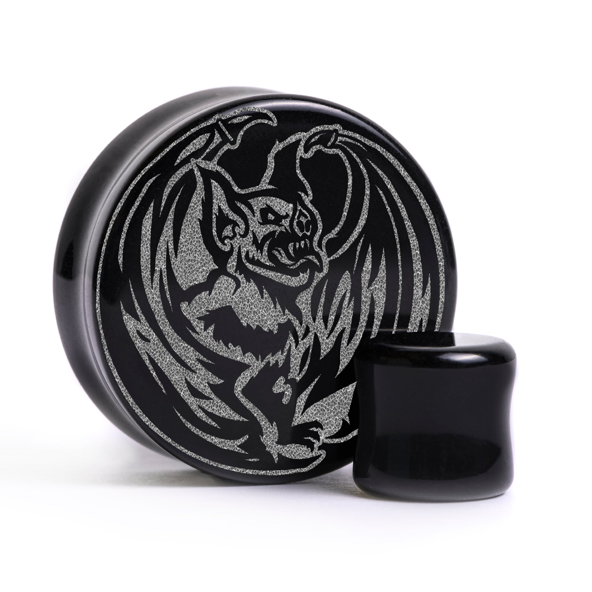 Vampirfledermaus Plug / Dehnungsstab - Schwarzes Glas | Flach Gesichts Doppelflansch