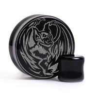 Plug / Gauge Chauve-souris vampire - Verre noir | Face plate double évasé