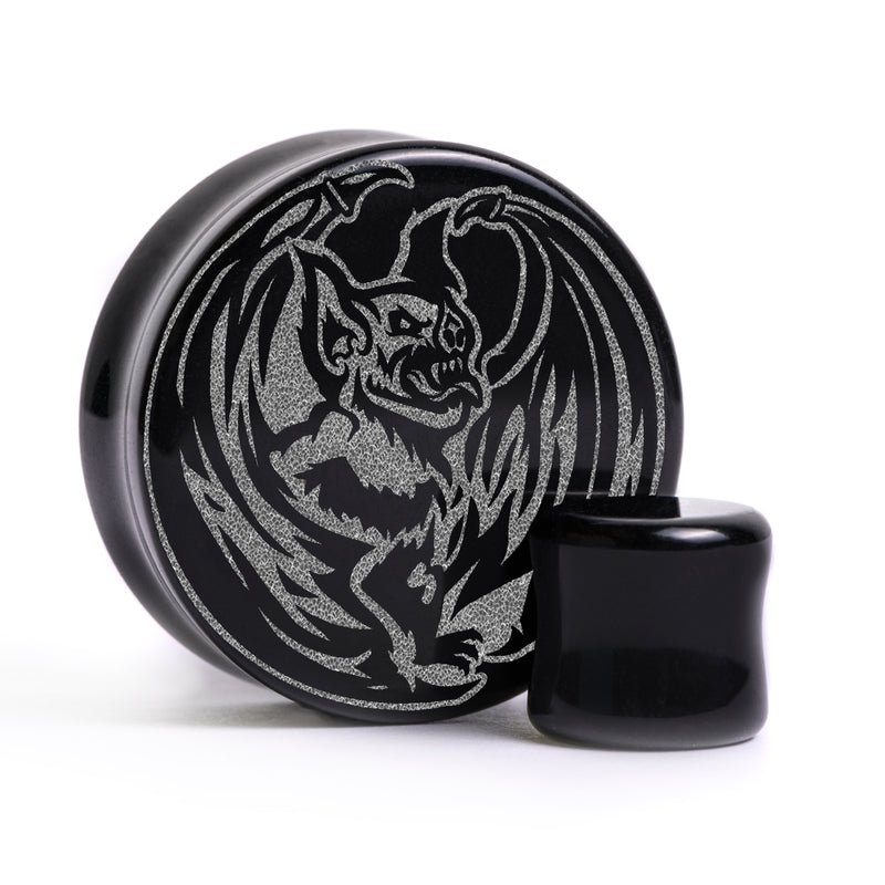 Plug / Gauge Chauve-souris vampire - Verre noir | Face plate double évasé