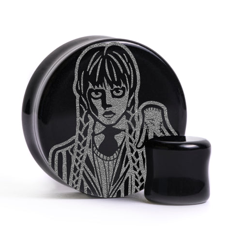 Wednesday Addams Plug / Gauge - Black Glass | Flat Faced Double Flare