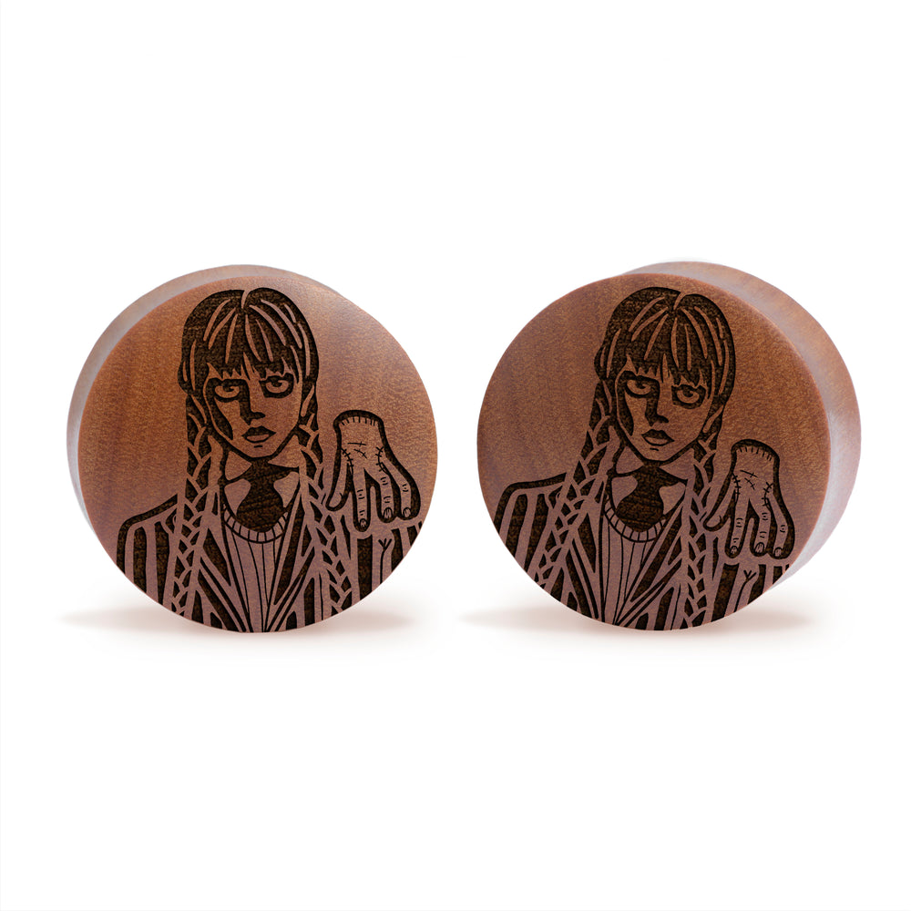 Wednesday Addams Plug / Gauge - Saba Wood | Convex Double Flare - Lasered To Order In House At Custom Plugs HQ