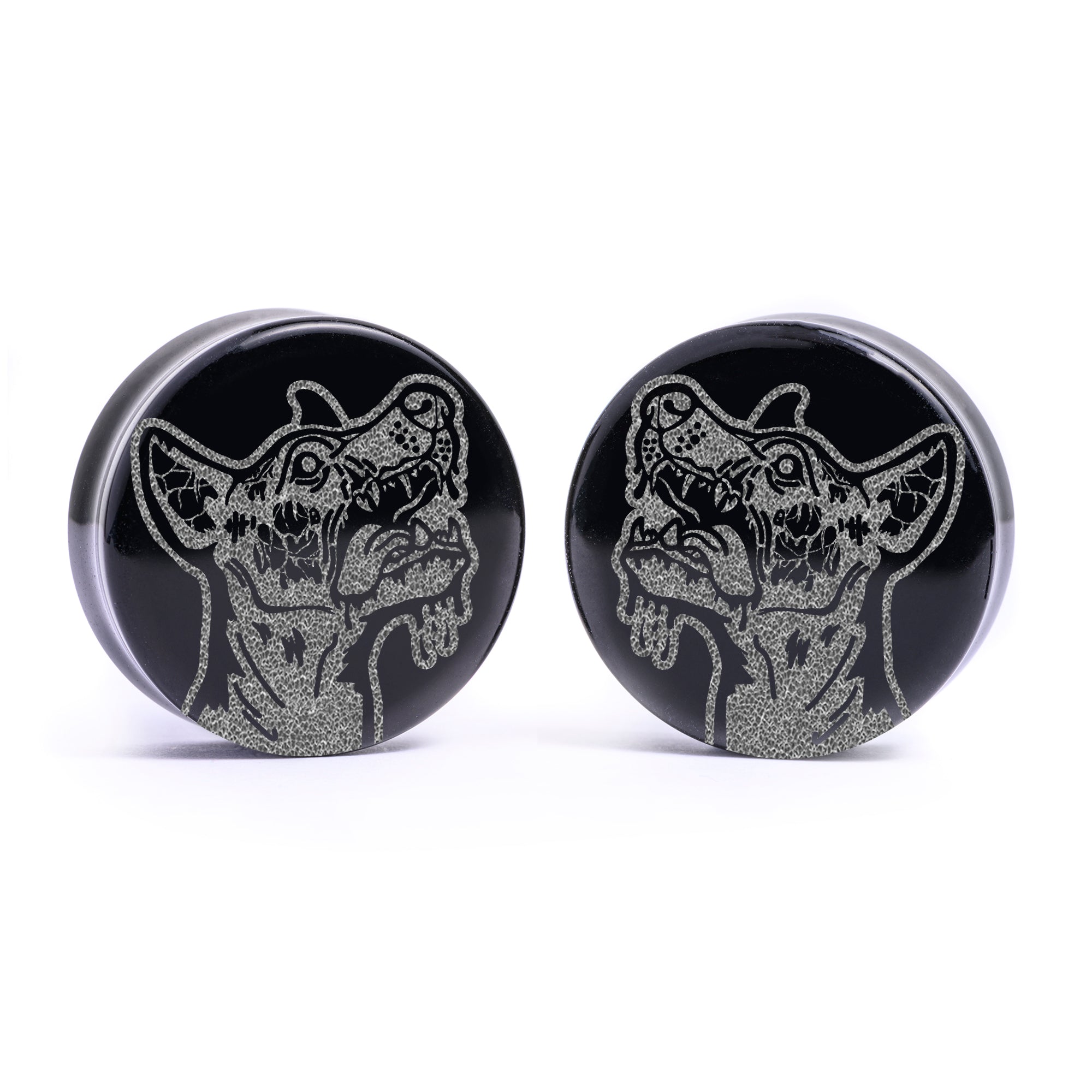 Zombie Dog Plug / Gauge - Schwarzes Glas | Flache Vorderseite, Double Flare