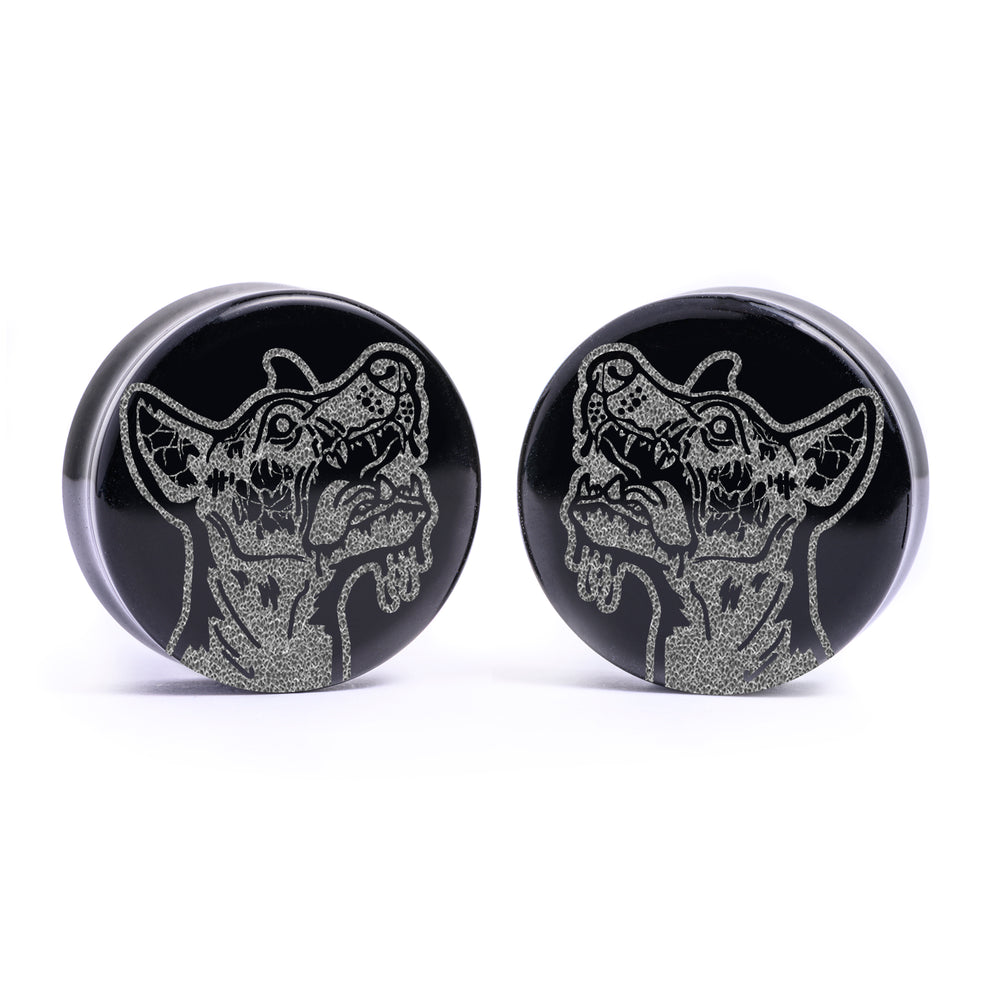 Zombie Dog Plug / Gauge - Black Glass | Flat Faced Double Flare - Lasered To Order In House At Custom Plugs HQ