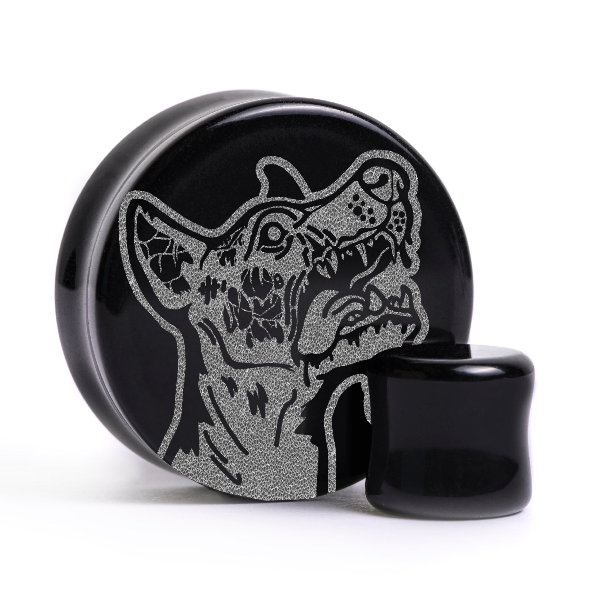 Zombie Dog Plug / Gauge - Schwarzes Glas | Flache Vorderseite, Double Flare
