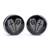 Plug / Gauge Cercueil cœur - Verre noir | Face plate double évasé