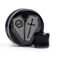 Plug / Gauge Cercueil cœur - Verre noir | Face plate double évasé
