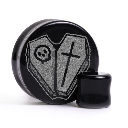 Heart Coffin Plug / Gauge - Black Glass | Flat Faced Double Flare