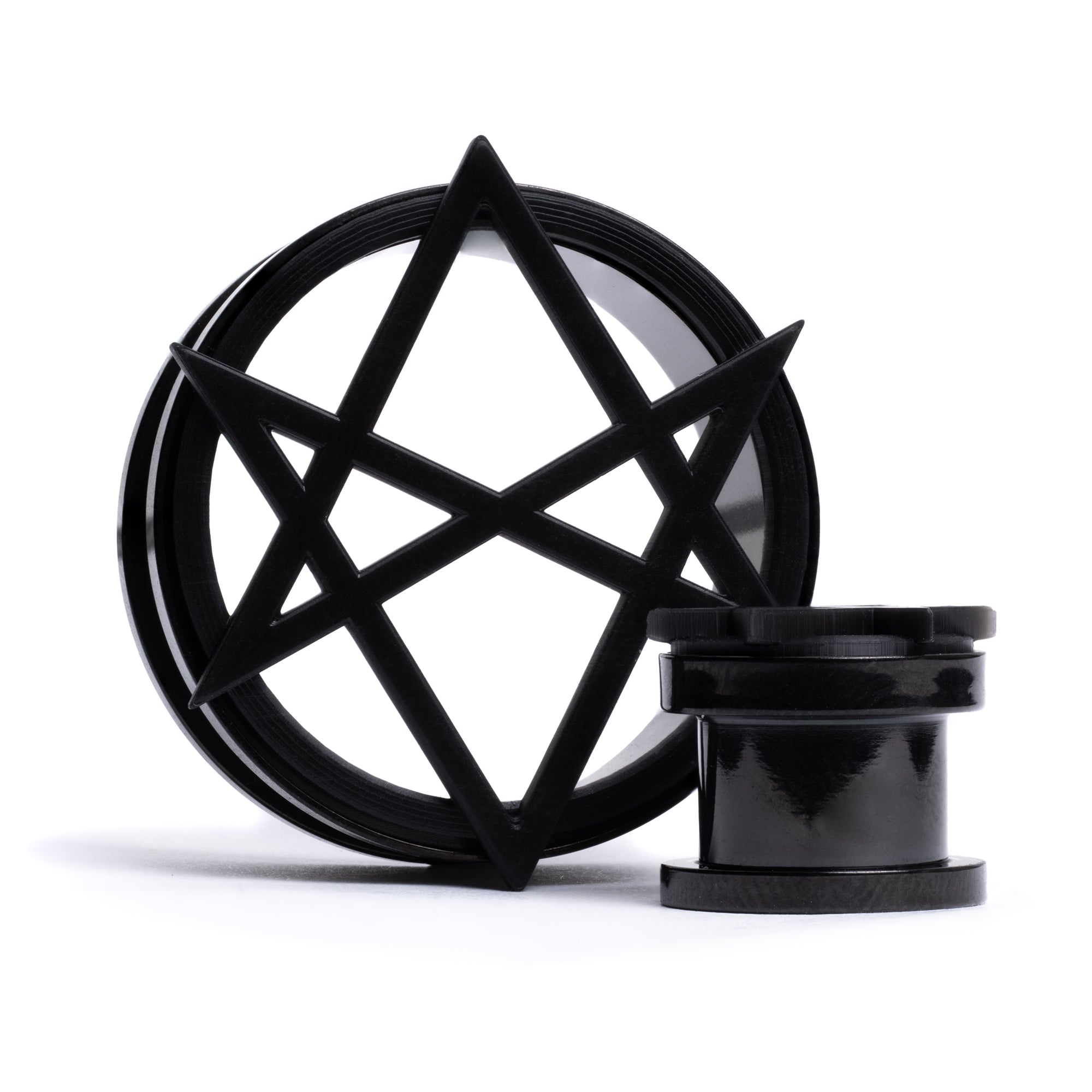 Hexagram 3D Black Steel Double Flare Screwback / Tunnel / Gauge
