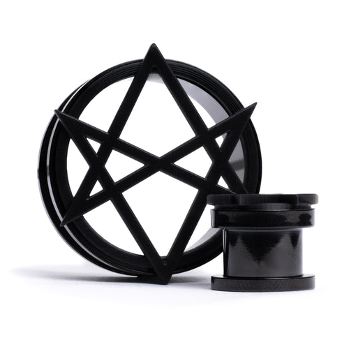 Hexagram 3D Black Steel Double Flare Screwback / Tunnel / Gauge