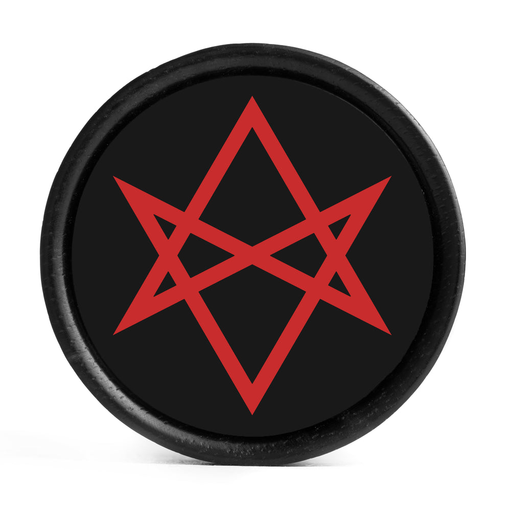 Hexagram Plug / Gauge - Black & Red Inlay Ebony Wood | Convex Double Flare - Lasered To Order In House At Custom Plugs HQ