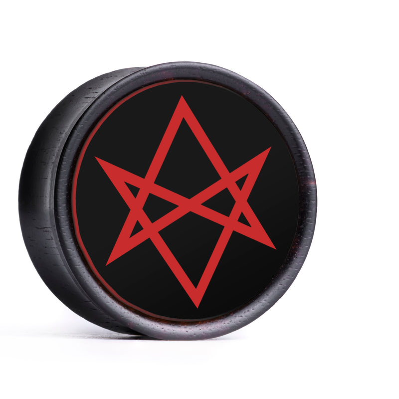 Hexagram Plug / Jauge - Incrustation noire et rouge en bois d’ébène | Double flare convexe