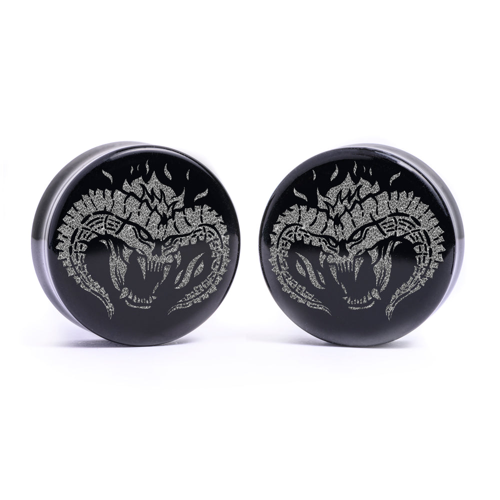 LOTR Balrog Plug / Gauge - Black Glass | Flat Faced Double Flare - Lasered To Order In House At Custom Plugs HQ
