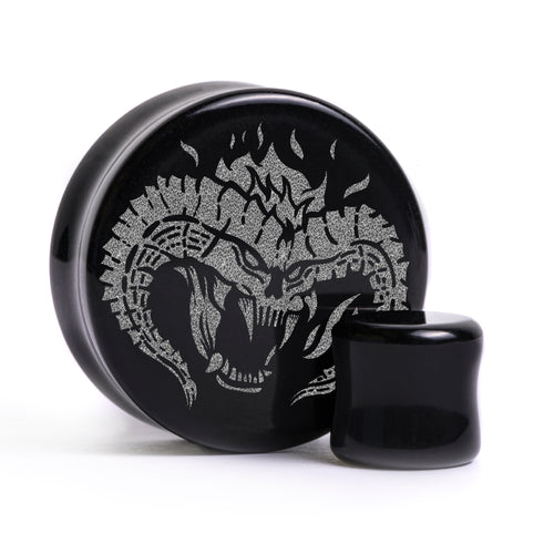 LOTR Balrog Plug / Gauge - Schwarzes Glas | Flach Gesichtiges Doppel Flare