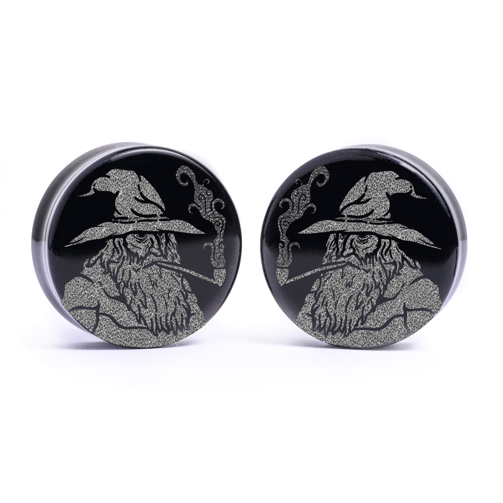 LOTR Gandalf Plug / Gauge - Schwarzes Glas | Flach Gesichts Doppelflansch