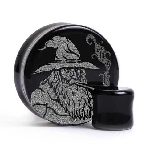 LOTR Gandalf Plug / Gauge - Schwarzes Glas | Flach Gesichts Doppelflansch