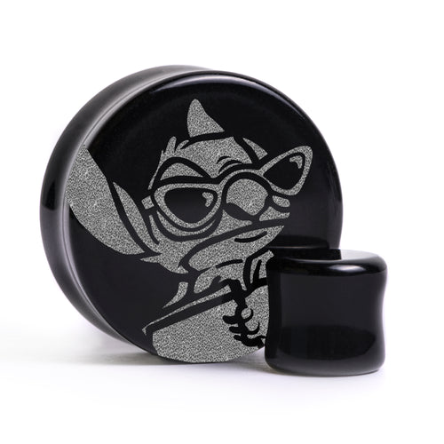 Cool Stitch Plug / Gauge - Black Glass | Flat Faced Double Flare