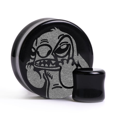 Fed Up Stitch Plug / Gauge - Black Glass | Flat Faced Double Flare
