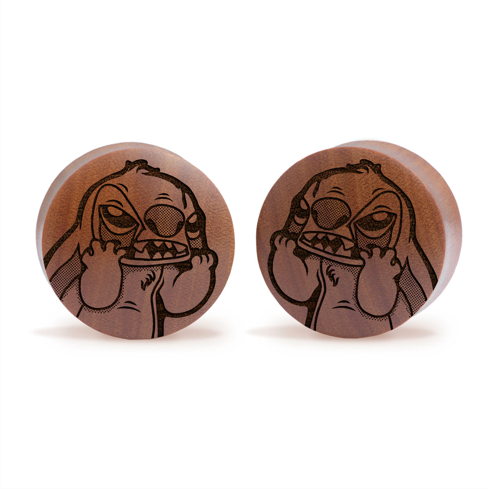 Fed up Stitch Plug / Gauge - Saba Wood | Convex Double Flare - Lasered To Order In House At Custom Plugs HQ