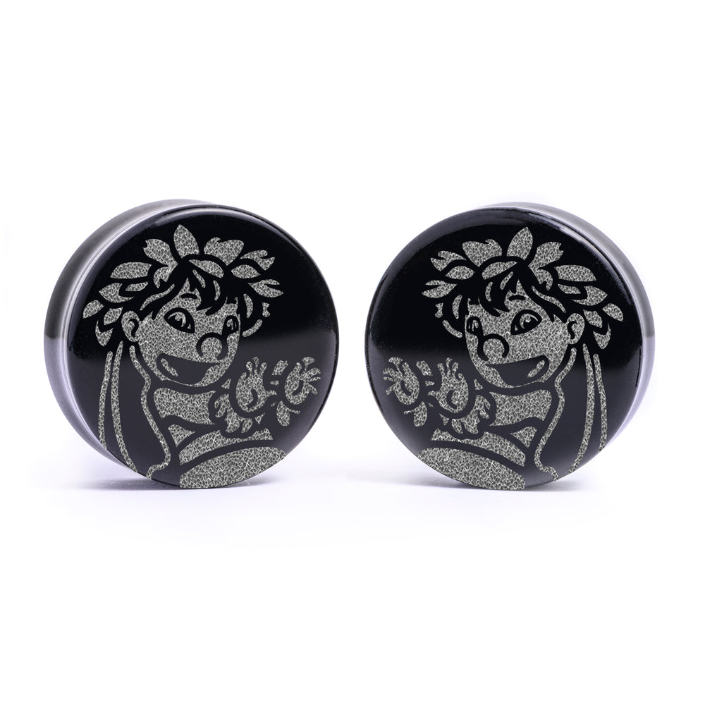 Hula Lilo Plug / Gauge - Black Glass | Flat Faced Double Flare - Lasered To Order In House At Custom Plugs HQ