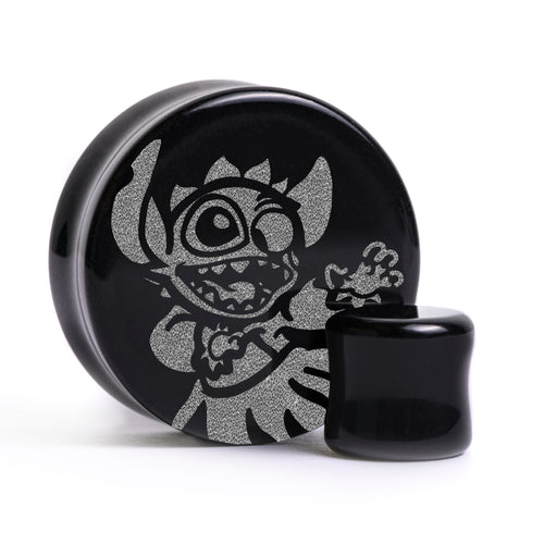Hula Stitch Plug / Gauge - Black Glass | Flat Faced Double Flare