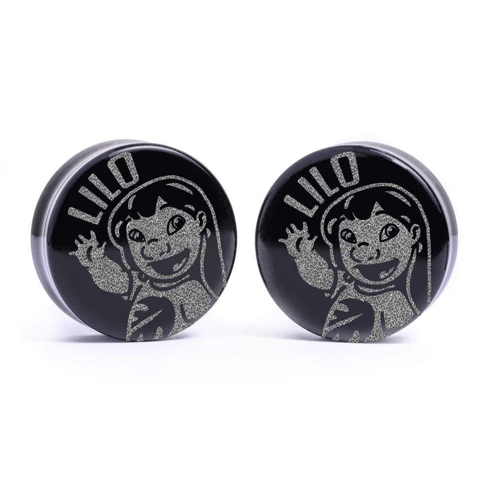Lilo Plug / Gauge - Black Glass | Flat Faced Double Flare - Lasered To Order In House At Custom Plugs HQ