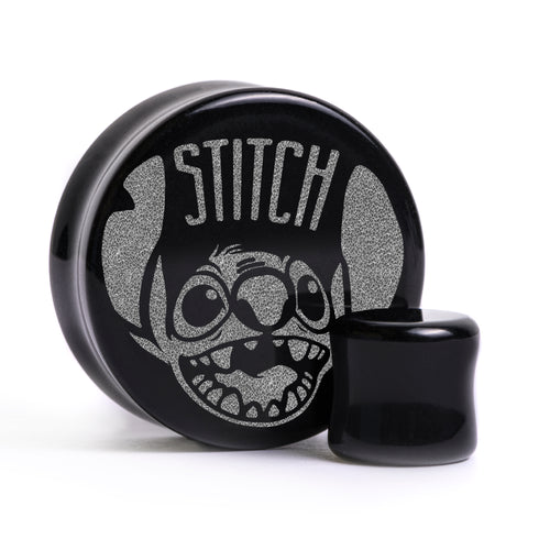 Stitch Plug / Gauge - Black Glass | Flat Faced Double Flare